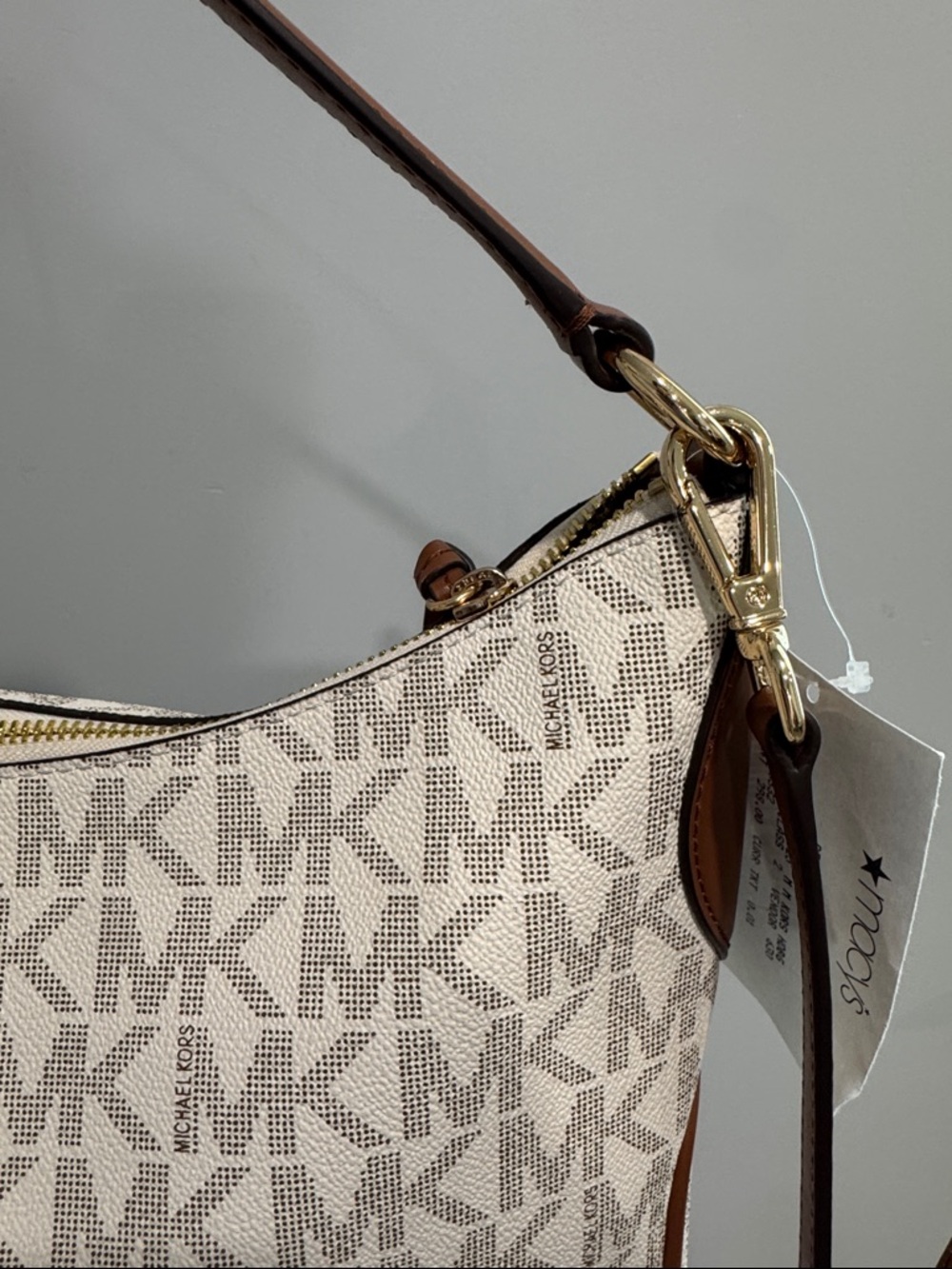 Michael Kors Beige MK Logo Shoulder Bag with Brown Trim - Picture 4 of 6